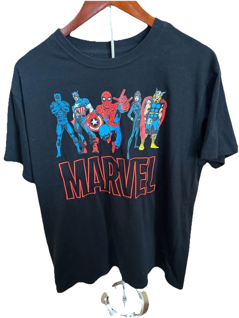 Marvel Avengers T Shirt Mens XL Black Spider Man Embroidered Graphic